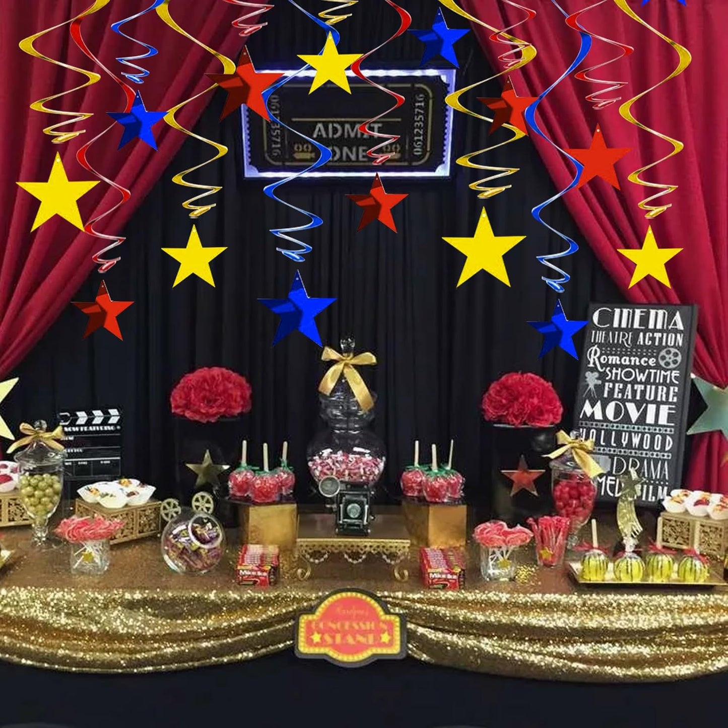 BEISHIDA Red Blue Gold Star Hanging Swirl Decorations, Birthday Hanging Party Supplies for Graduation Wedding Baby Shower Birthday Decorations,Pack of 15