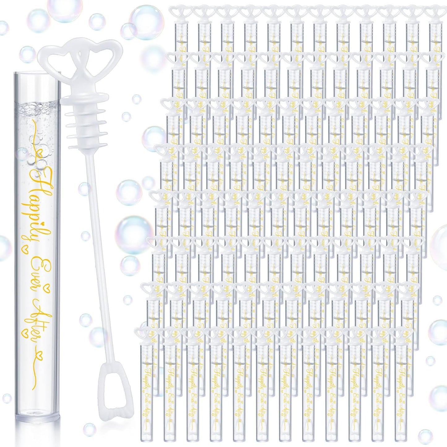 150 Pcs Bubble Wands Bulk for Wedding Party Mini Heart Wand with Bubble Solution for Wedding Bridal Showers Valentine Anniversary Graduation Birthday Supplies (White,Happy Ever After)