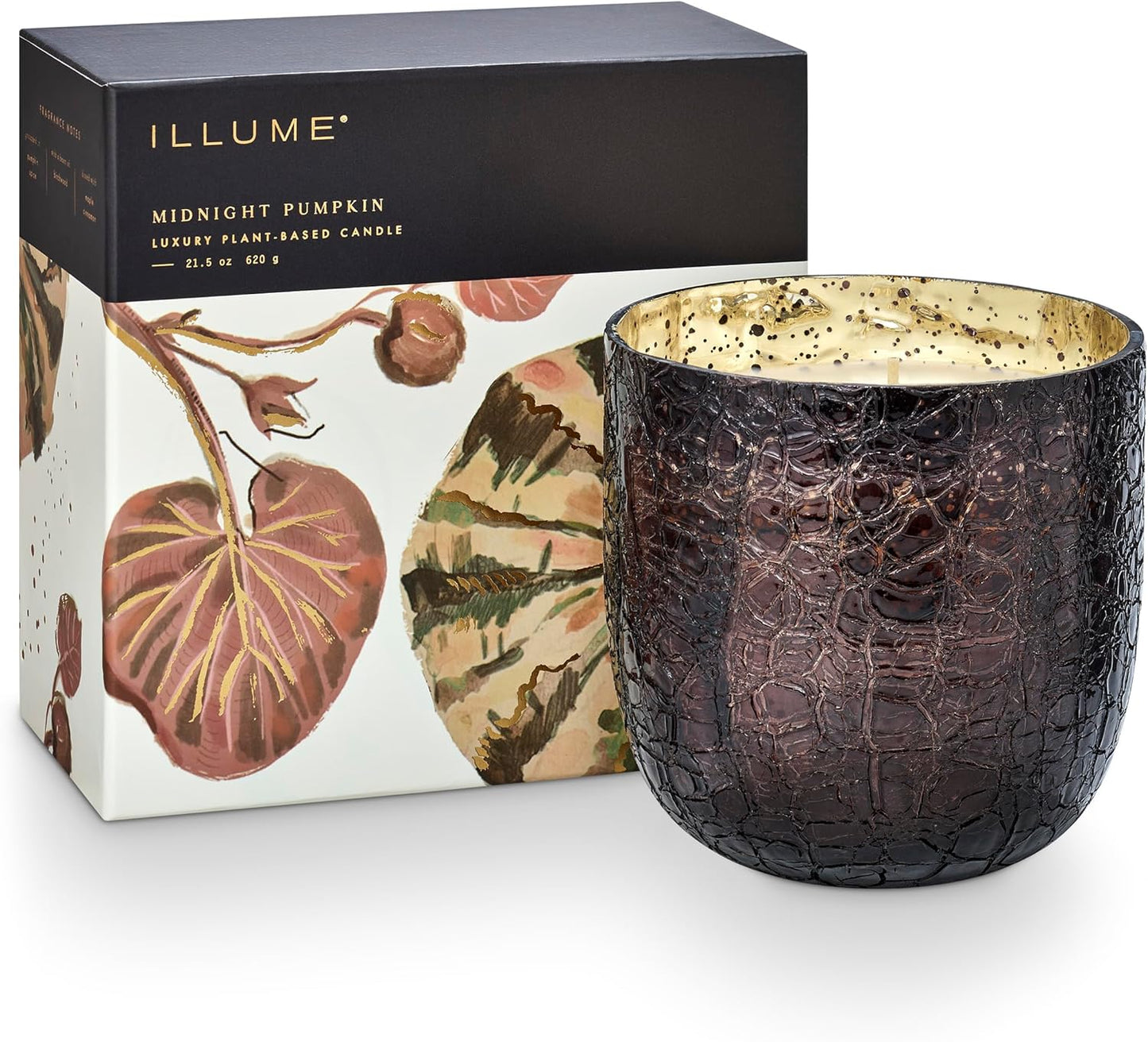 ILLUME Noble Holiday Midnight Pumpkin Large Crackle Glass Candle