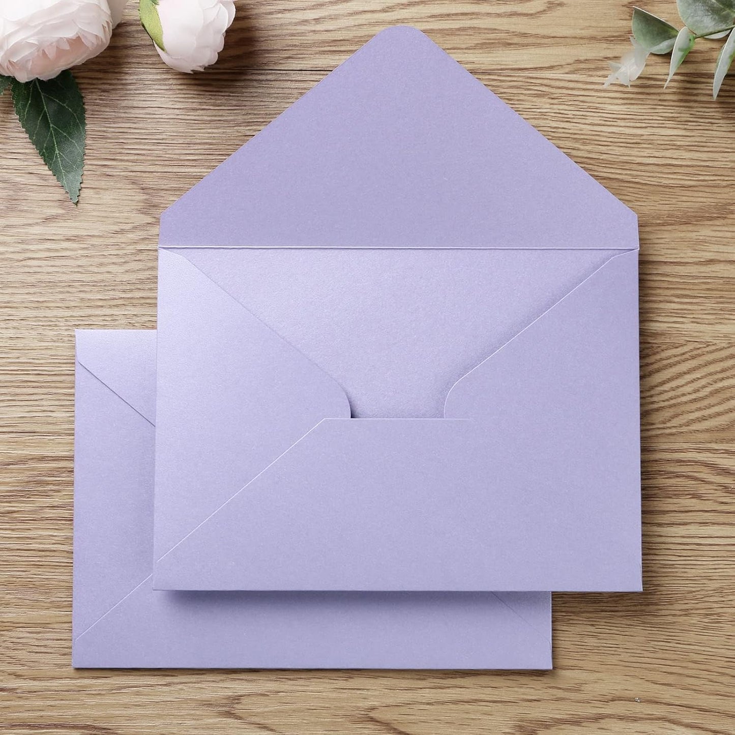 PONATIA 50 PCS/Pack Sparkle Lilac A7 Envelopes, 5.25 x 7.48'' Light Purple 5 x 7 Envelopes Perfect For Wedding Invitations Cards, Christmas Gift Cards, Acrylic Invitations, Photos