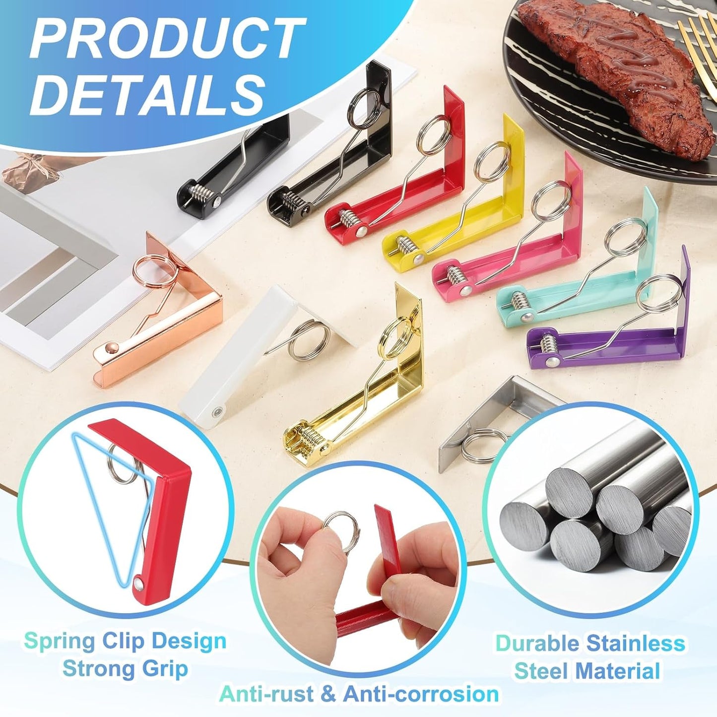 uxcell 8 Pack Tablecloth Clips, Stainless Steel Table Cloth Cover Clamps, 2.87" x 2.36" Windproof Holder Clips for Home Party Picnic Wedding Camping Dining Tables, Silver