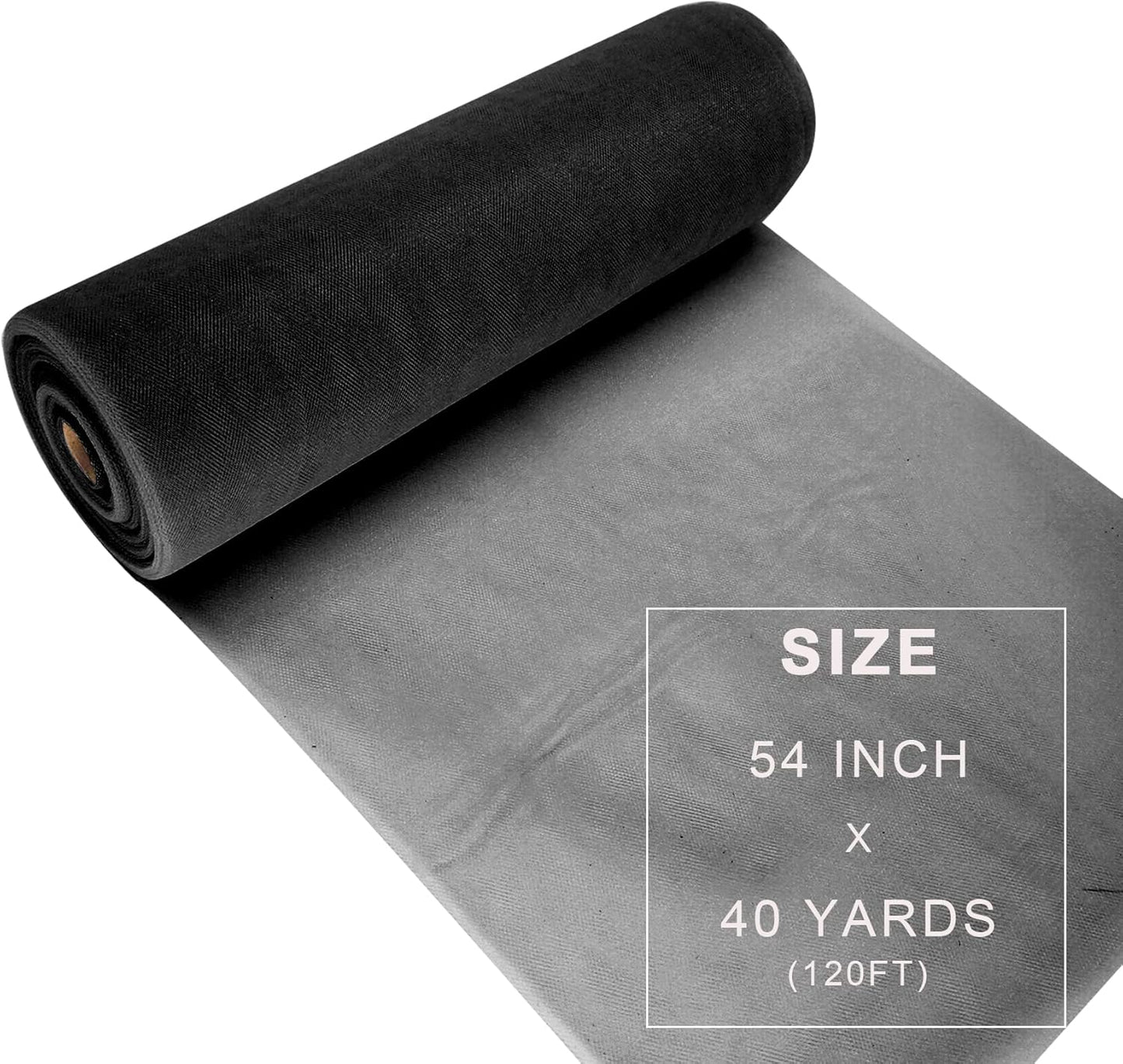 Black Tulle Fabric Roll Spool Bolt (54 Inch by 40 Yards) Large Tulle Wedding Party Decoration, Tutu Skirt, Table Runner, Gift Wrapping, Bridal Shower, Soft & Drape (Black)