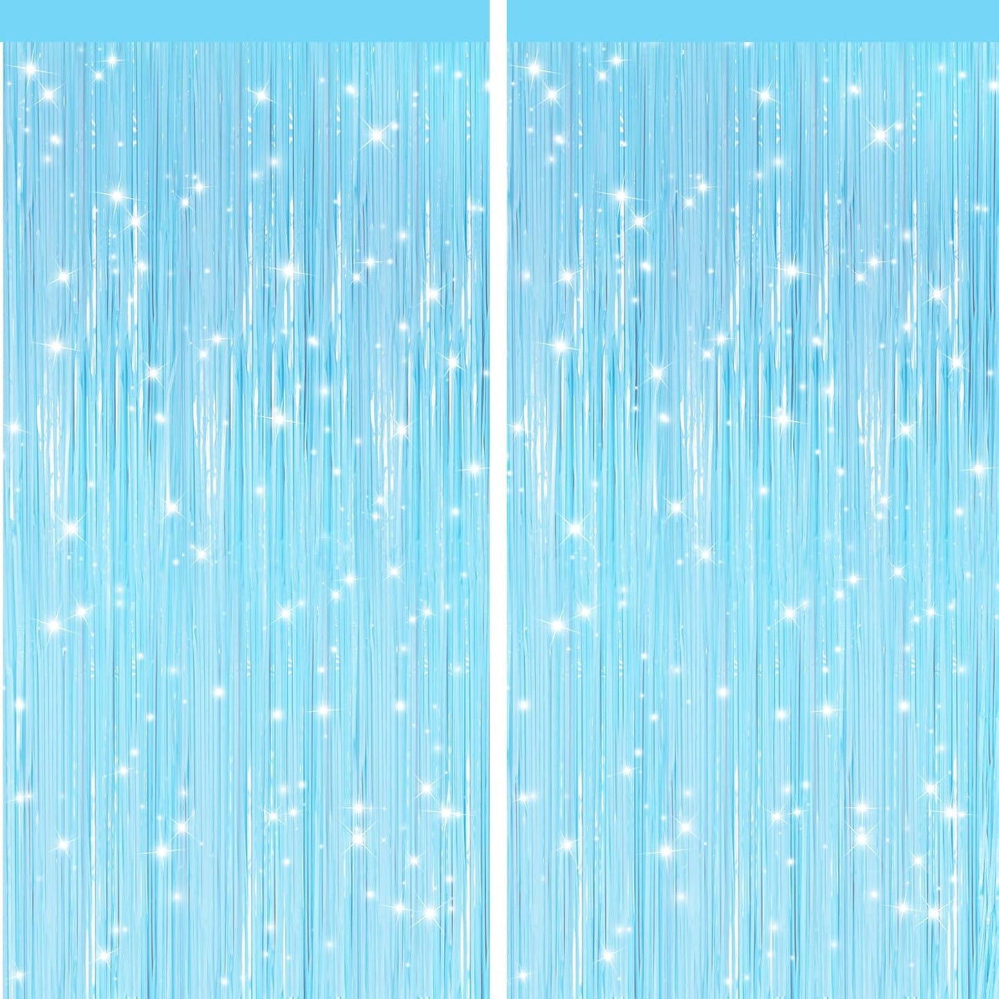 GCB 2Pack Macaron Blue Metallic Tinsel Foil Fringe Curtains, Pastel Blue Door Streamers Photo Booth Backdrop for Birthday Party, Tinsel Curtain Backdrop for Baby Shower Bachelorette Party Decorations