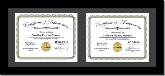Creative Picture Frames 10X24Bk-B Black Horizontal Double Diploma Frame With 2 Opening Black Matting | Holds 2-8X10-Inch Documents With Installed Wall Hanger