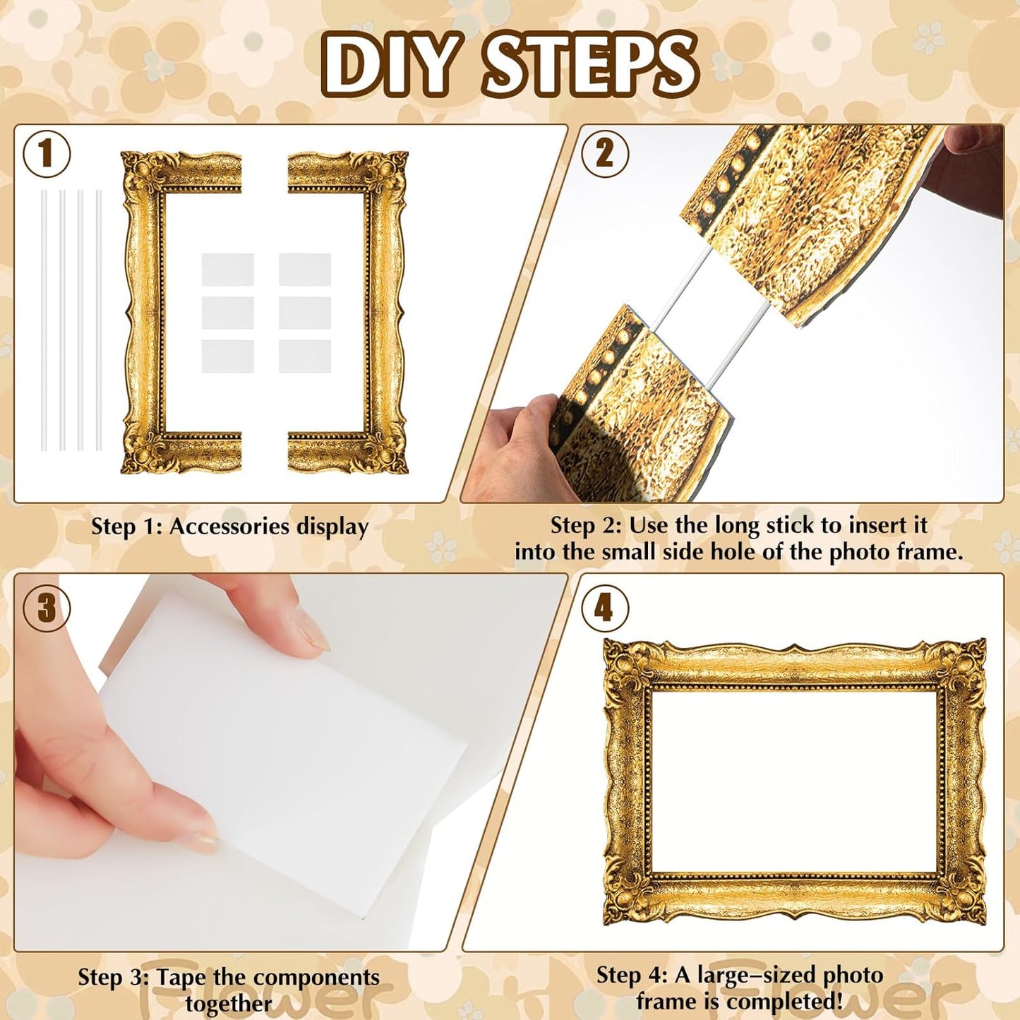 Upgraded 32 x 24 Inch Large Photo Booth Props Picture Frame Vintage Photo Frame Friends Selfie Props for Wedding Mexico Birthday Bachelorette Party Supplies(Gold Style)