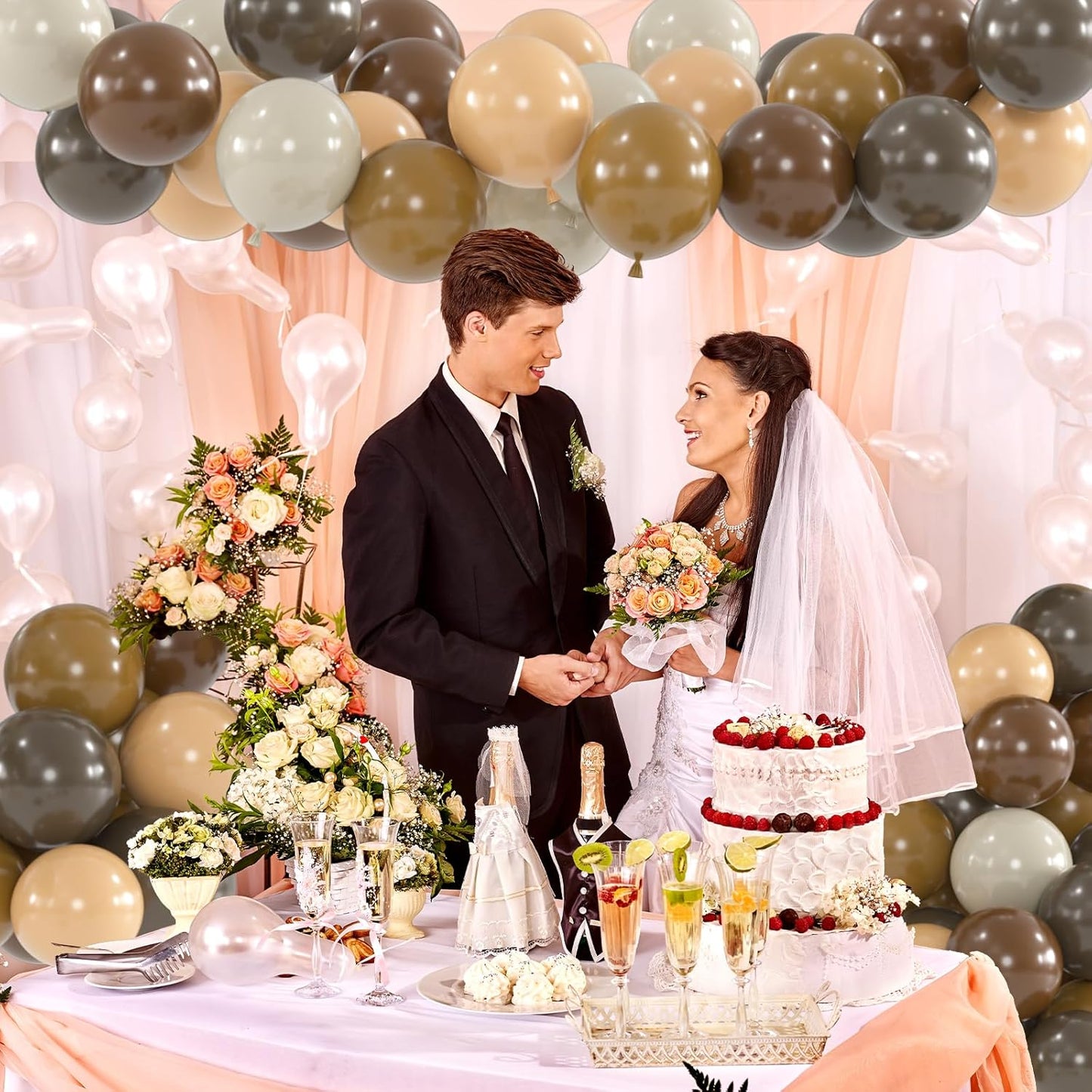 100pcs Brown Balloons - 12 Inch Dark Brown Beige Coffee Sand White & Neutral Balloons for Birthday, Boho Safari Baby Shower, 2025 Graduation Party Decoration (66ft Ribbons)