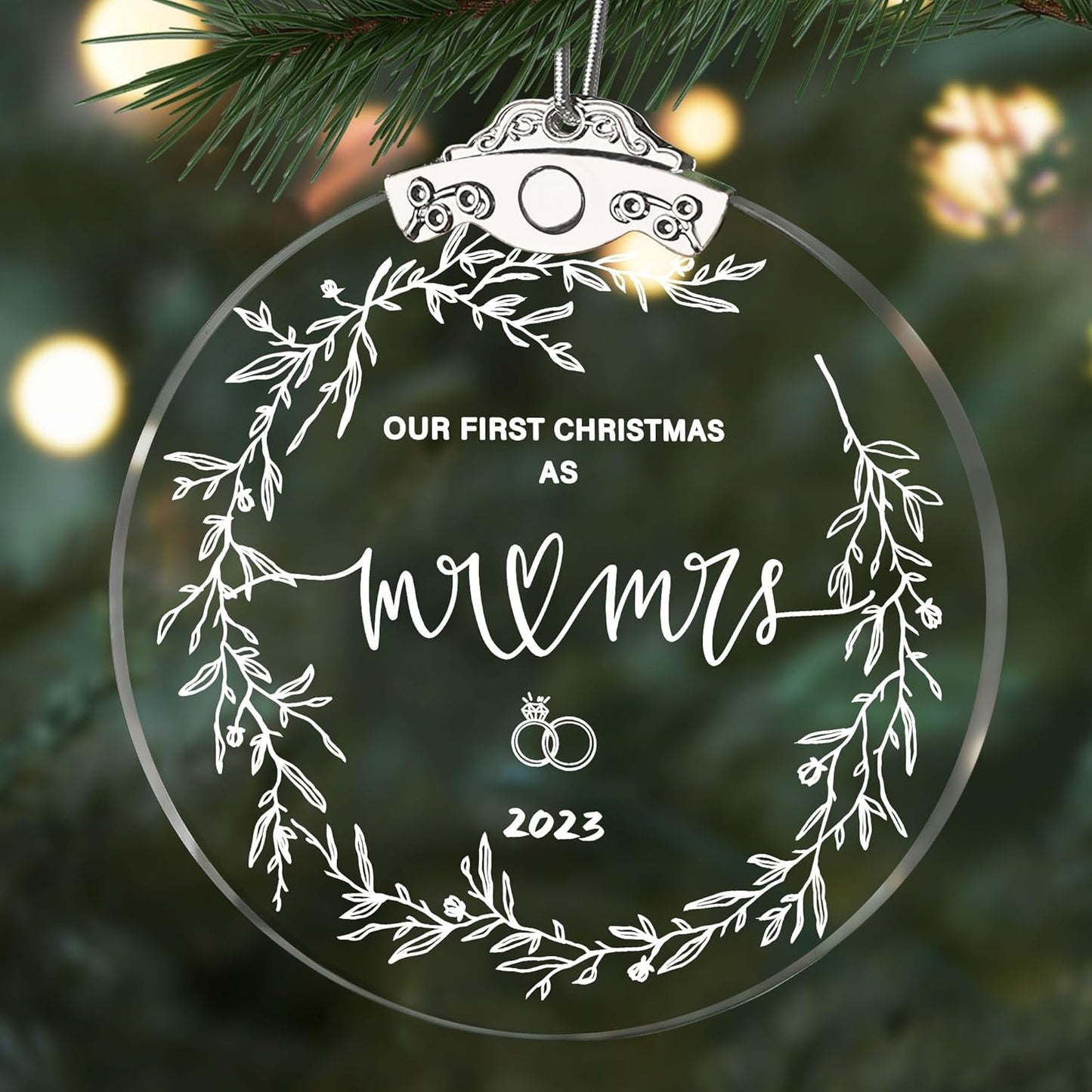First Christmas Married Ornament 2023 Glass Wedding Keepsake Gift Box for Couples