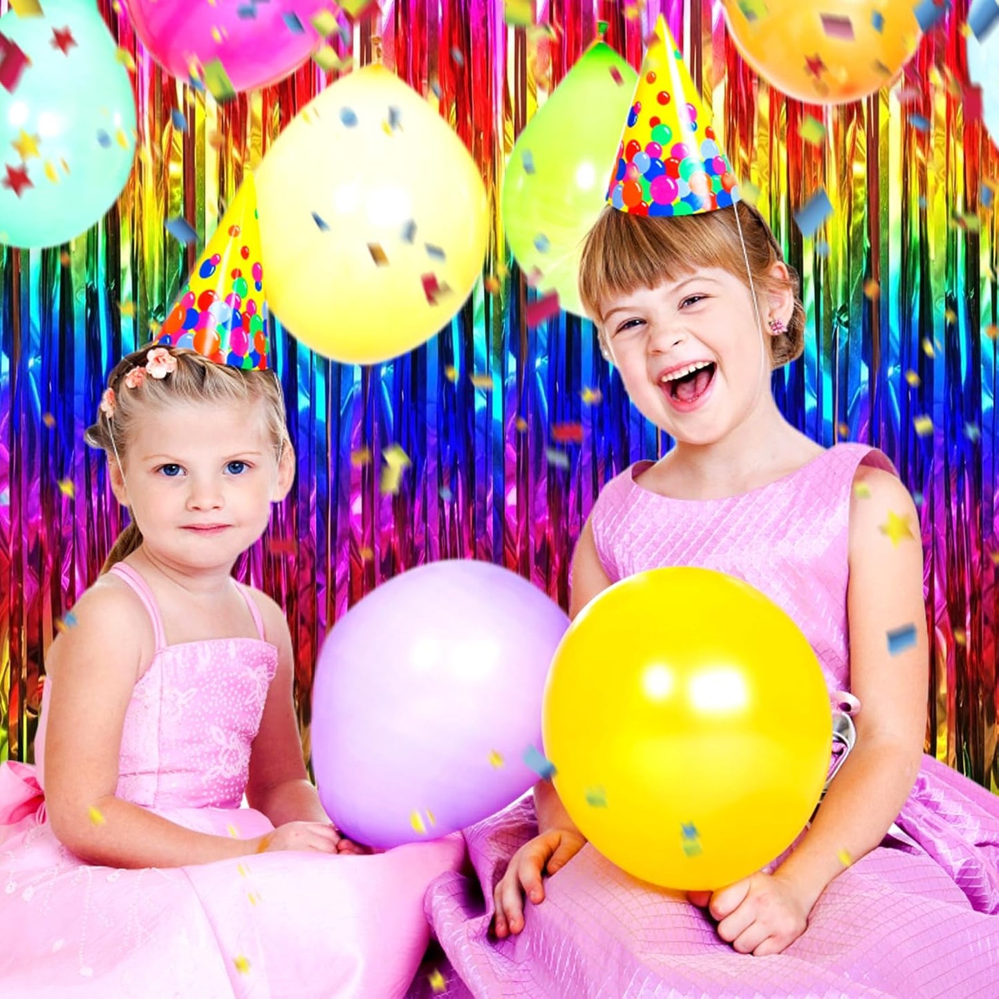 3 Pack Rainbow Foil Fringe Curtain Backdrop, 3.28Ft x 8.2Ft Metallic Tinsel Foil Fringe Streamer Curtains for Photo Booth, Mother's Day, Easter, Birthday, Wedding Party Decorations