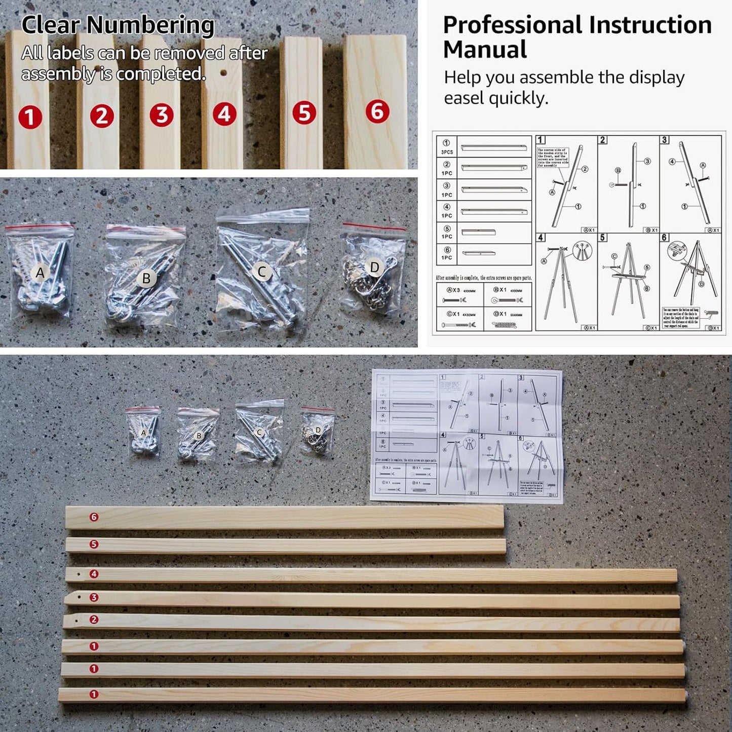 Wooden Easels for Display, Wood Easels for Wedding Signs, Stand Tripod with Adjustable Tray A-Frame Light Duty for Poster, Welcome Sign, Art Show & Baby Shower (3 Pack, 63")