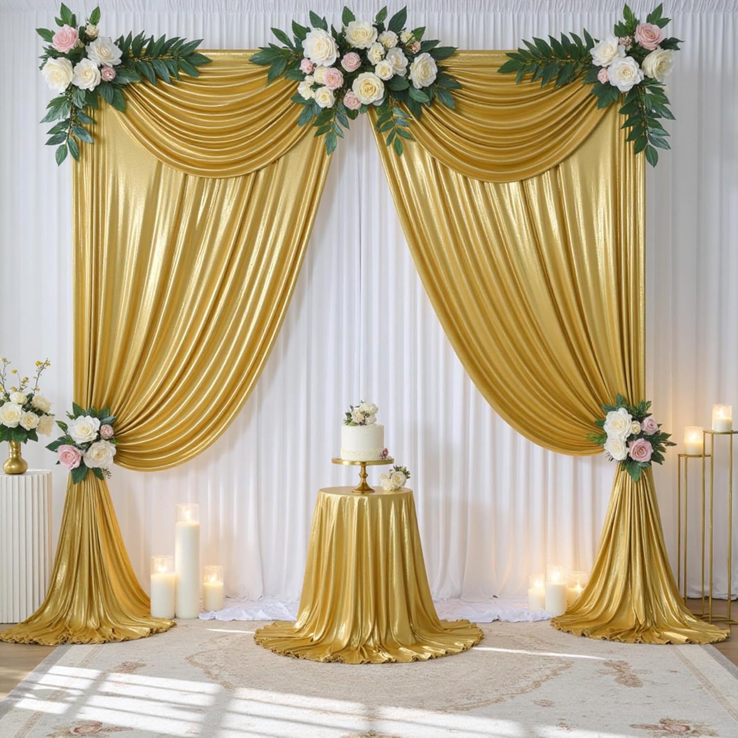 10x10 ft Gold Sequin Backdrop Curtain Panels for Parties, Wrinkle Free Glitter Photo Backdrop Drapes 2 Panels 5x10FT Shimmer Back Drop Cloth for Wedding Birthday Christmas Photography Background