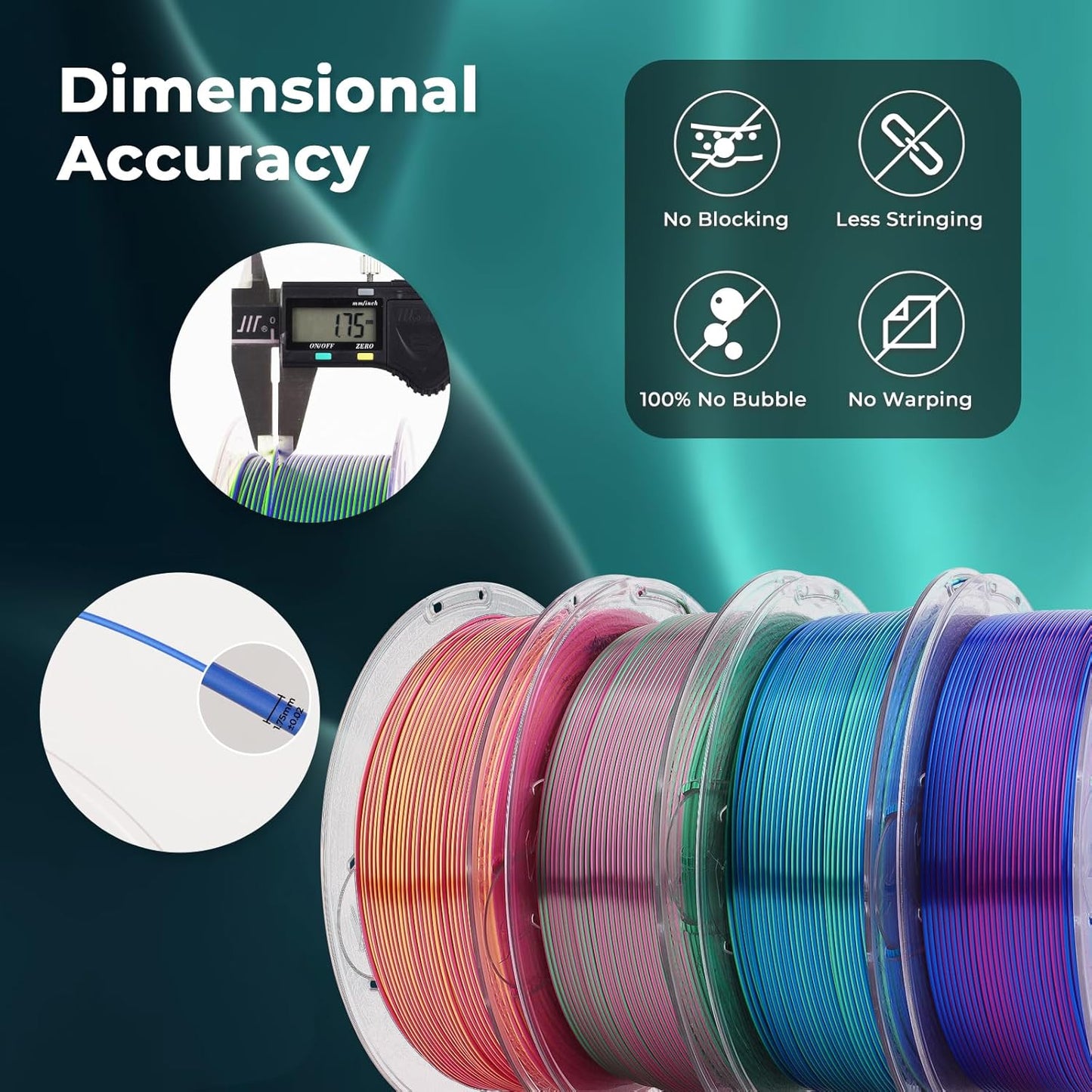 AMOLEN Silk PLA 3D Printer Filament Bundle, Shiny Dual Color PLA Filament 1.75mm Pack, Multi Color Change PLA 3D Printing Filament for Most FDM 3D Printer, 1KG X 4 Spools