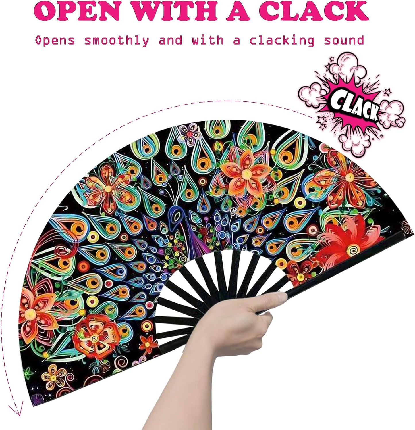 Boots on The Ground Fan, Large Folding Hand Fan for Women and Men, Popping Fans for Line Dancing for Raves, EDM, Dance Party, and Home Decoration