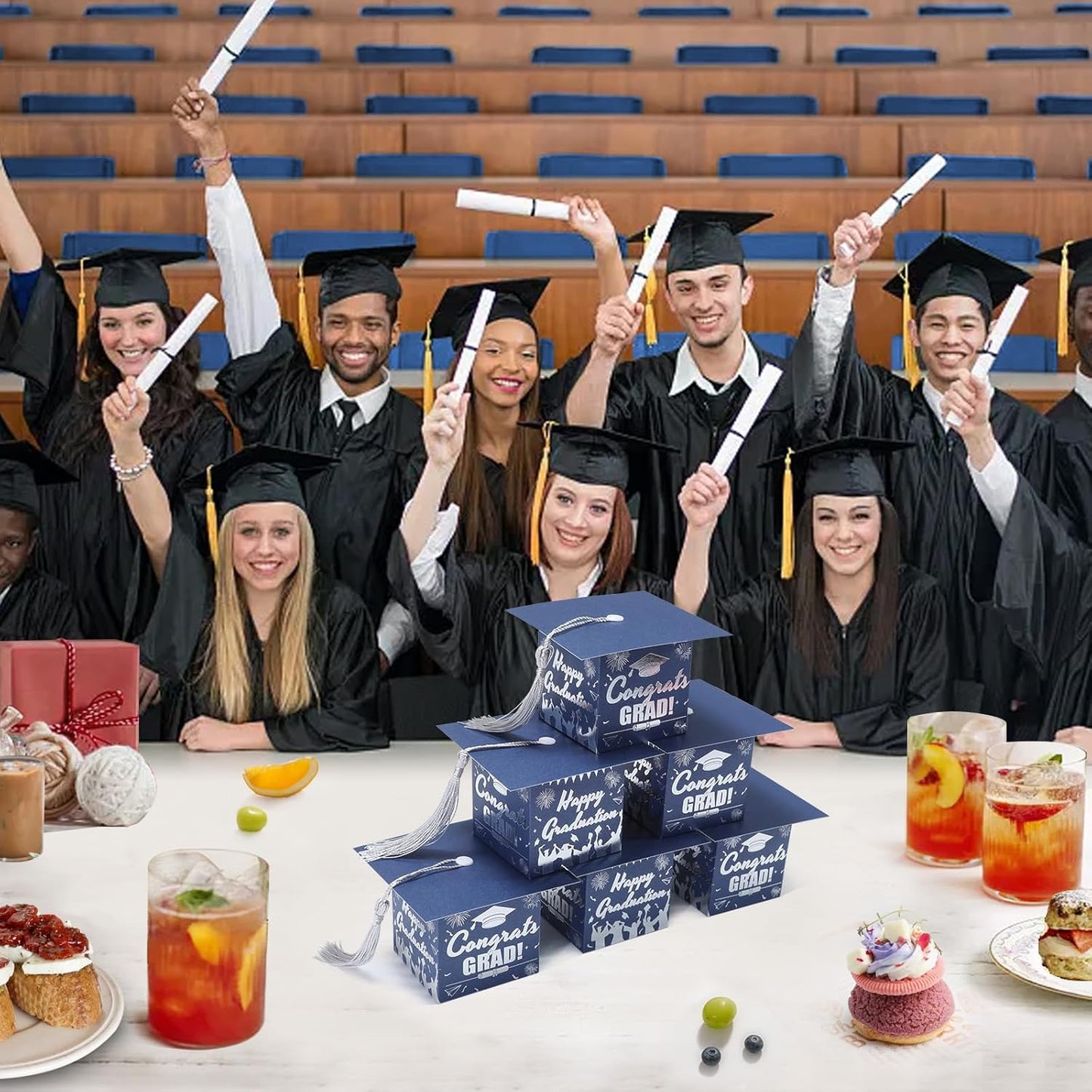 COTOPHER 36 Pack Mini Graduation Cap Gift Boxes with Tassel, Class of 2025 Graduation Candy Boxes Centerpieces for Tables Party Decorations, Small Treat Chocolate Box Graduate Favors Supplies