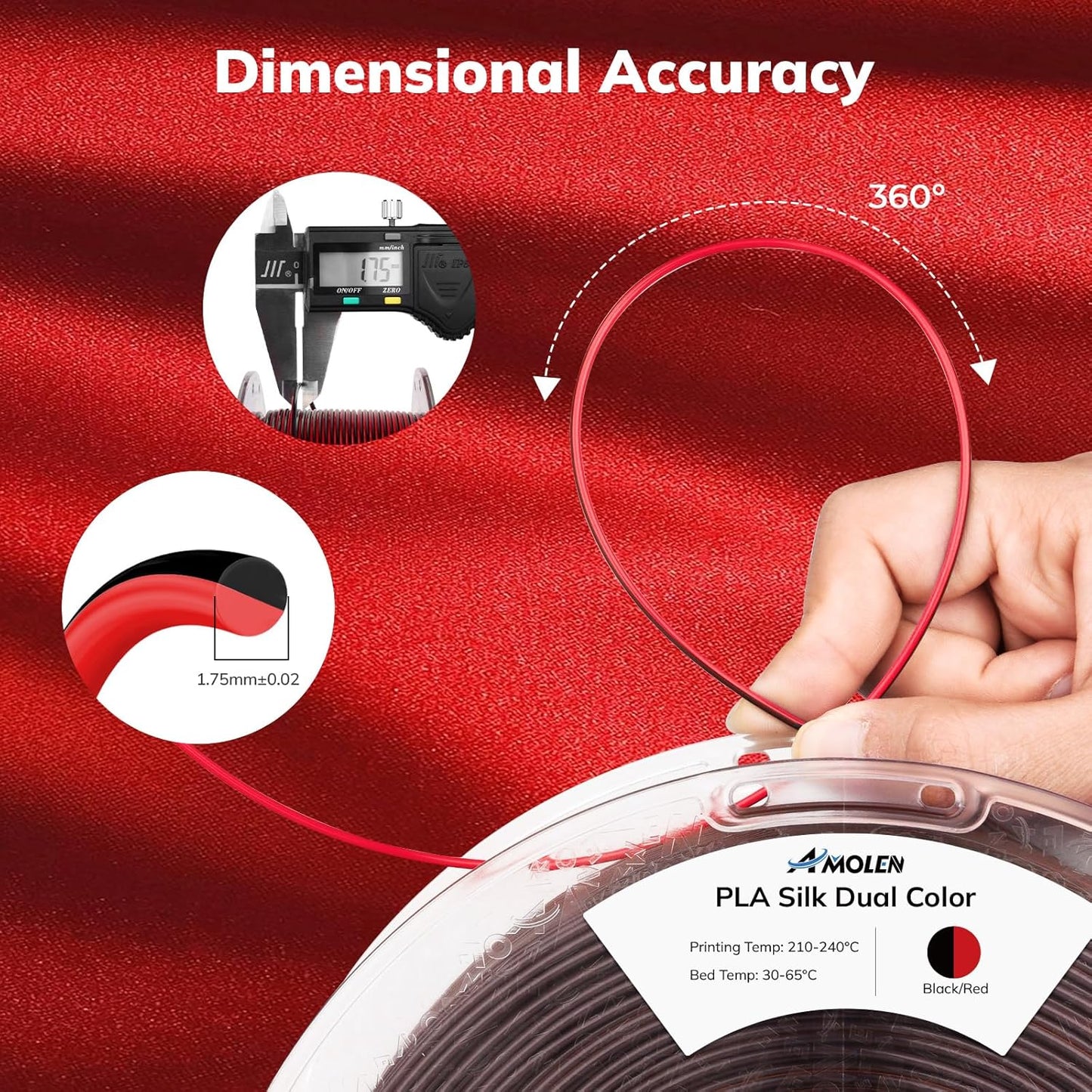 AMOLEN Silk PLA 3D Printer Filament 4KG Bundle, Shiny Dual Color PLA Filament 1.75mm Pack, Multicolor Change PLA 3D Printing Filament for Most FDM 3D Printer, Black Series