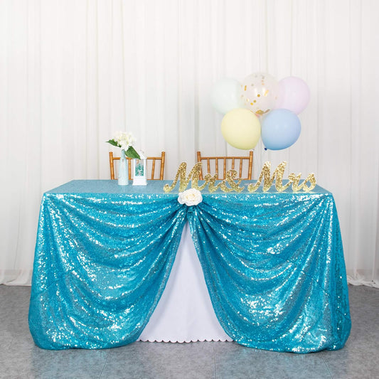 ShinyBeauty Sequin Tablecloth 72x72-Inch Turquoise Square Sequin Table Cover Aqua Glitter Table Cloth for Parties Sparkly Table Linens for Weddings Bridal Shower Birthday Party Event Table Decor