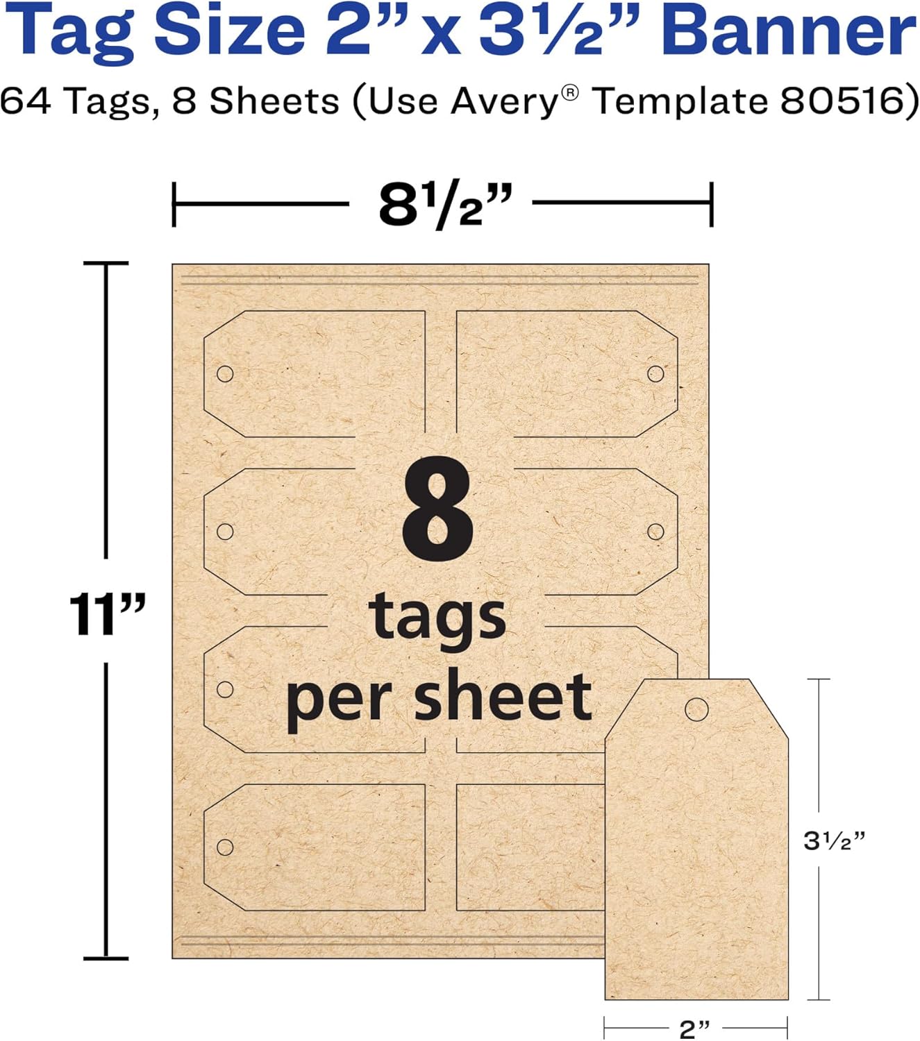 Avery Kraft Brown Banner Tags, Sure Feed Technology, 2" x 3.5", Laser/Inkjet Printable, 64 Total, Strings Included, Also Great for Gifts and Favors (80516)