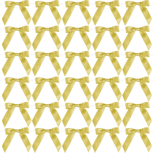 AIMUDI Small Gold Bows for Christmas Tree 2.5" Pretied Gold Bows for Gift Wrapping Premade Satin Ribbon Twist Tie Bows for Crafts Mini Bows for Treat Bags Cake Pop Bows Baby Shower Decor - 50 Counts