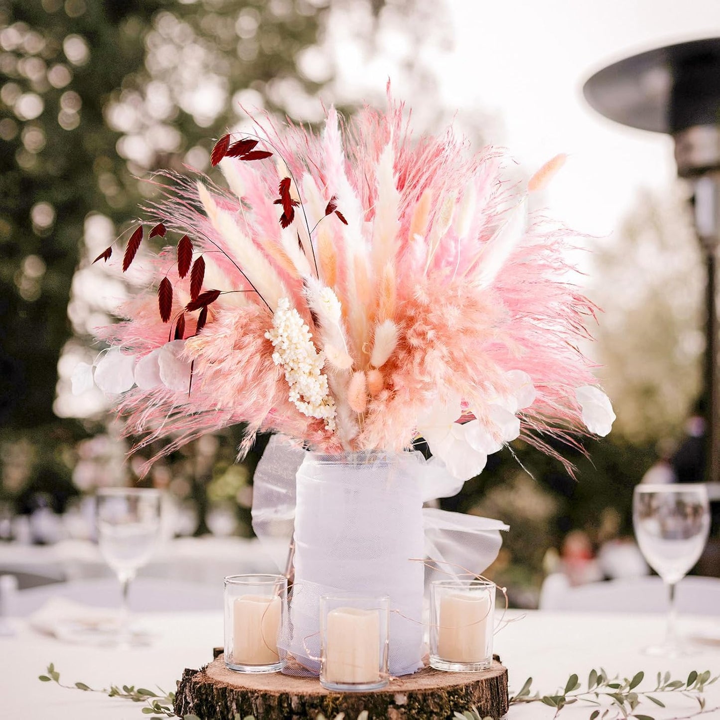 N&T NETING 85Pcs Pink Pampas Grass Decor, Natural Dried Floral Pampas Grass, Boho Home Decor, Fluffy Dried Pompas Grass for Home Wedding Boho Beach Theme Bedroom Decor