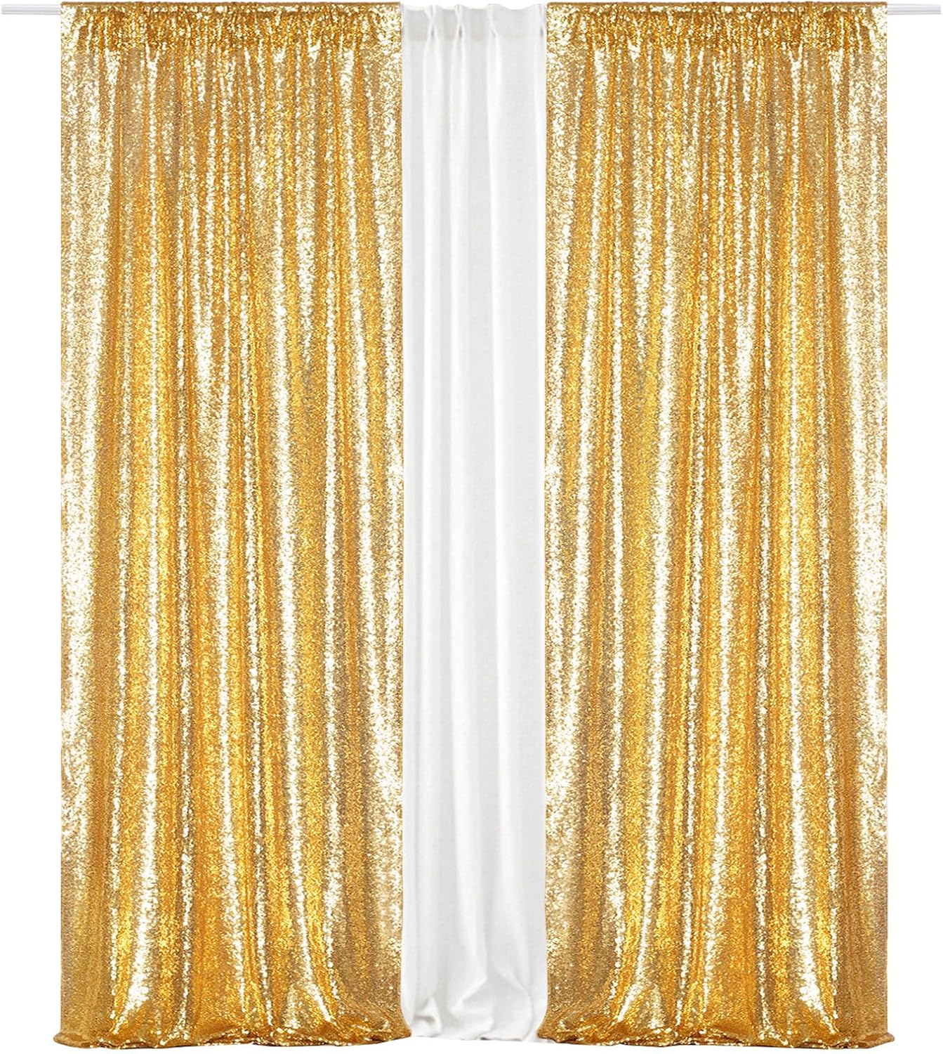 Eternal Beauty Gold Sequin Backdrop Curtains, Shimmer Back Drop 4Panels-2FTx8FT for Christmas, Party, Birthday, Photography, Wedding, Baby Shower Event Decoration