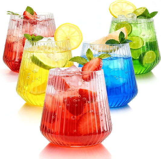 36 Pcs 12 oz Plastic Ribbed Wine Glasses, Reusable Champagne Glasses Elegant Whiskey Glasses Ideal for Weddings, Bars, Christmas, Halloween,Holidays,pool party,Daily Use