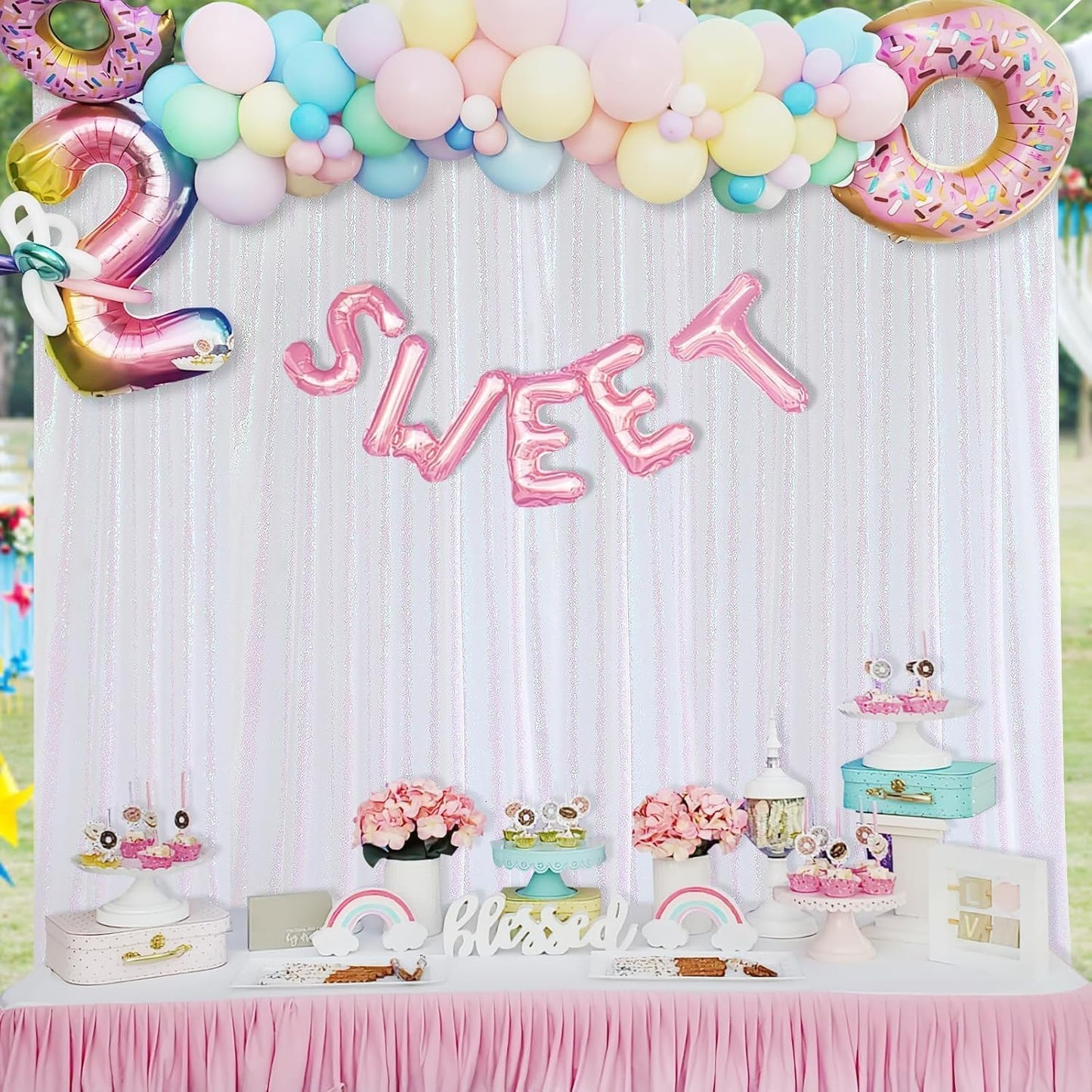 White Iridescent Sequin Curtains 10ftx10ft Photo Booths Backdrop for Birthdays Mermaid Party Wall Decorations