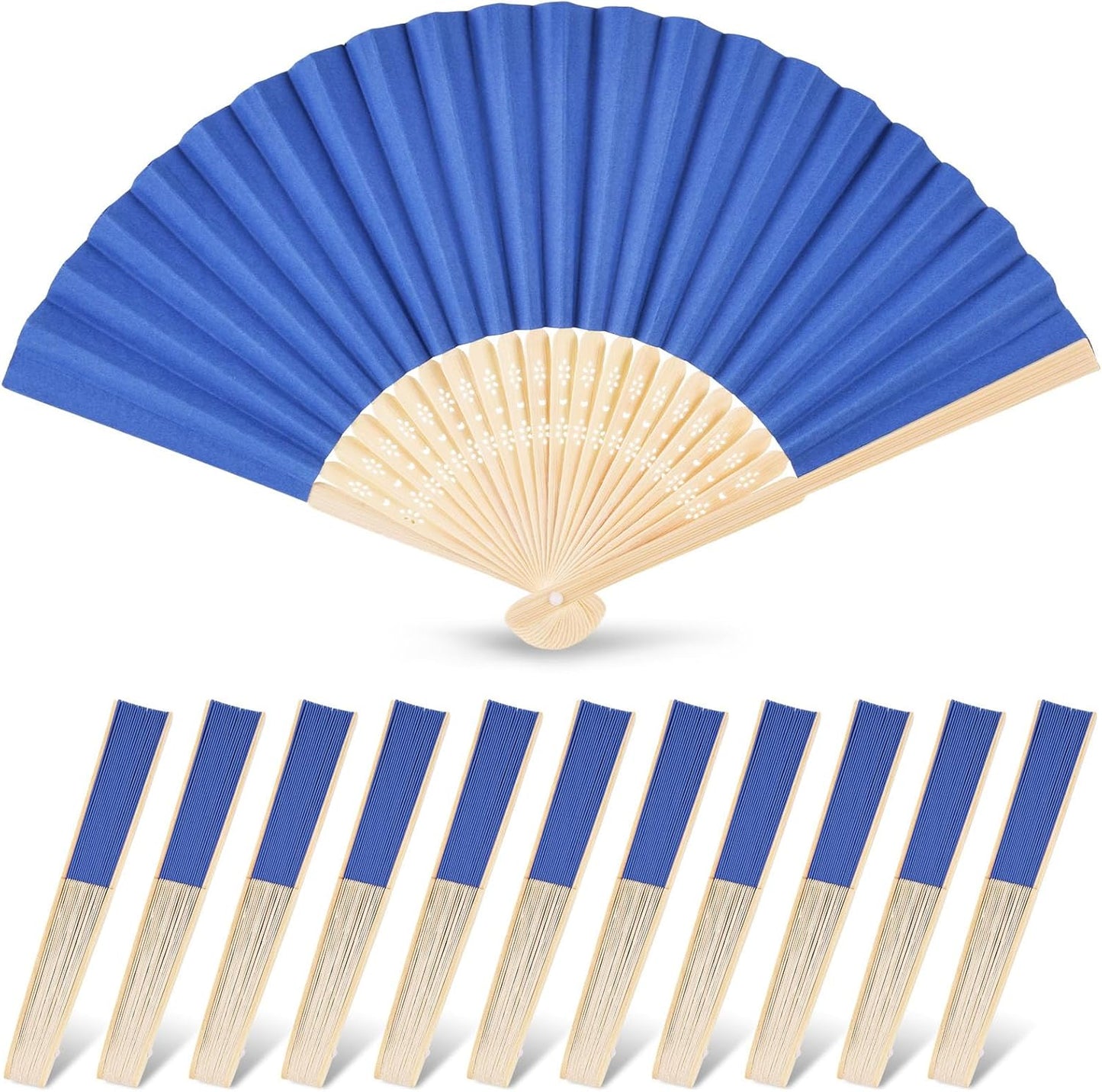 JOHOUSE 12 Pcs Paper Folding Hand Fans, 8.3 Inch Dark Blue Paper Fans Handheld for Wedding, Outdoor Party Favors, Baby Shower Decorations, Photography Prop