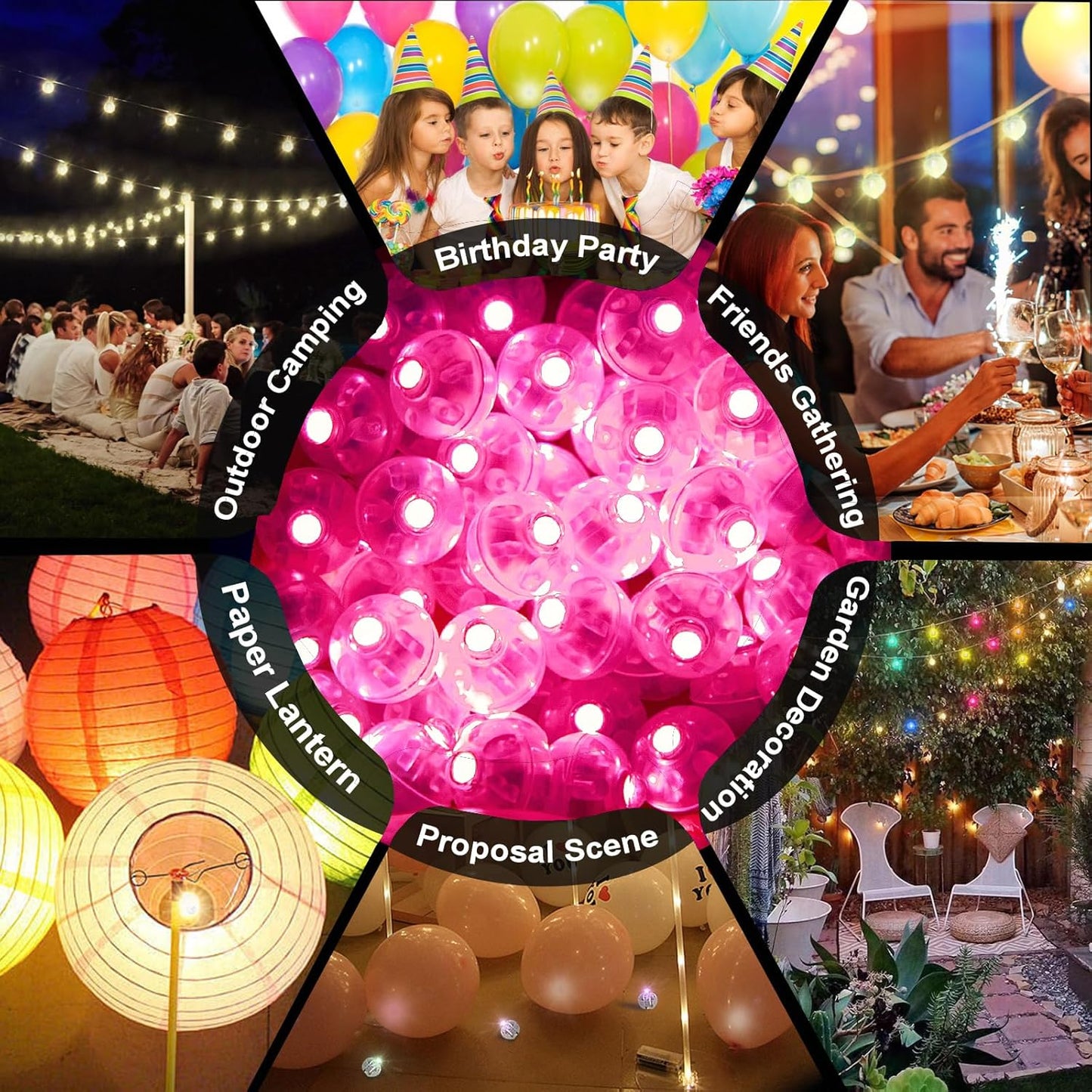 Aogist 200pcs Pink LED Balloon Light, Mini Tiny Light Round Led Ball Lamp for Paper Lantern Balloon Indoor Outdoor Party Event Birthday Party Wedding Decoration Halloween Christmas Supplies