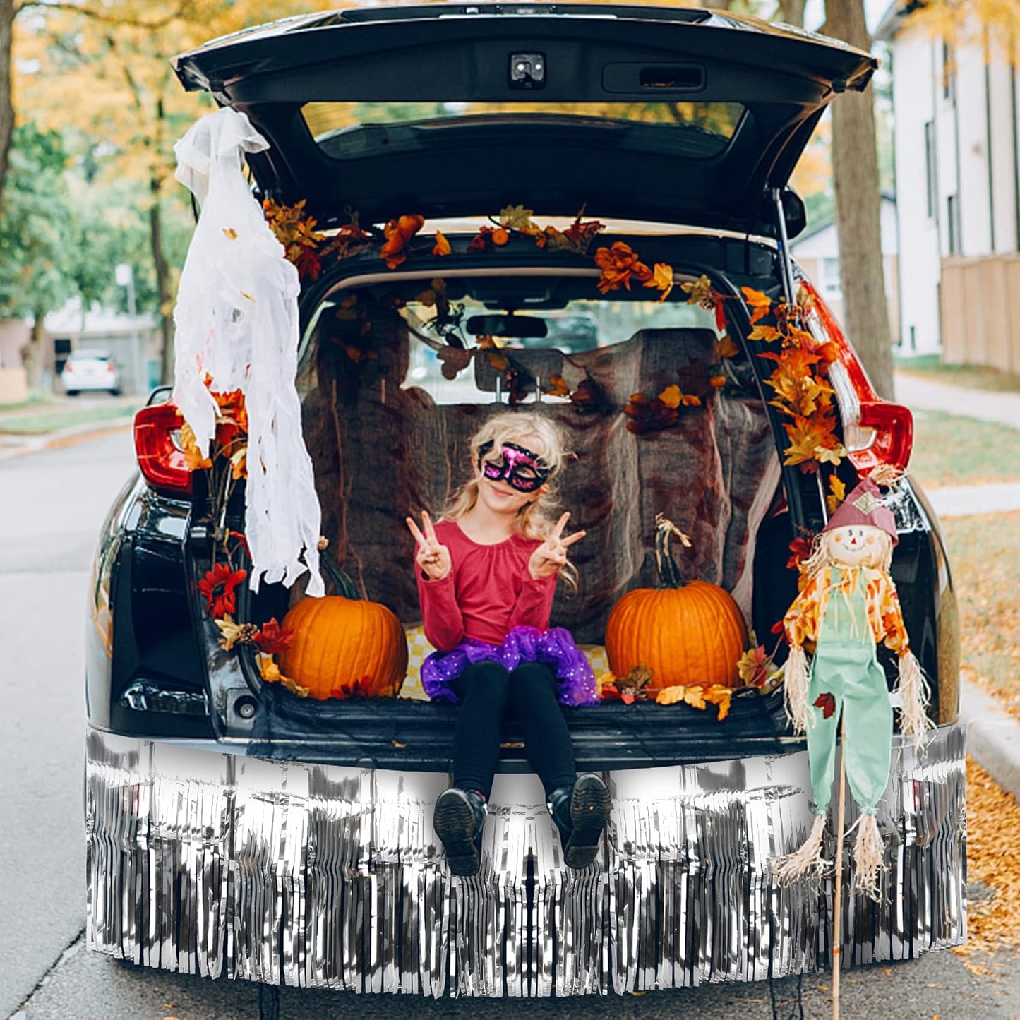 4 Pack Iridescent Fringe Curtains, Metallic Foil Fringe Garland Wall Hanging Drapes Tassel Foil Float for Parade Trailer, Birthday Holiday Outdoor/Indoor Party Decoration (Silver)