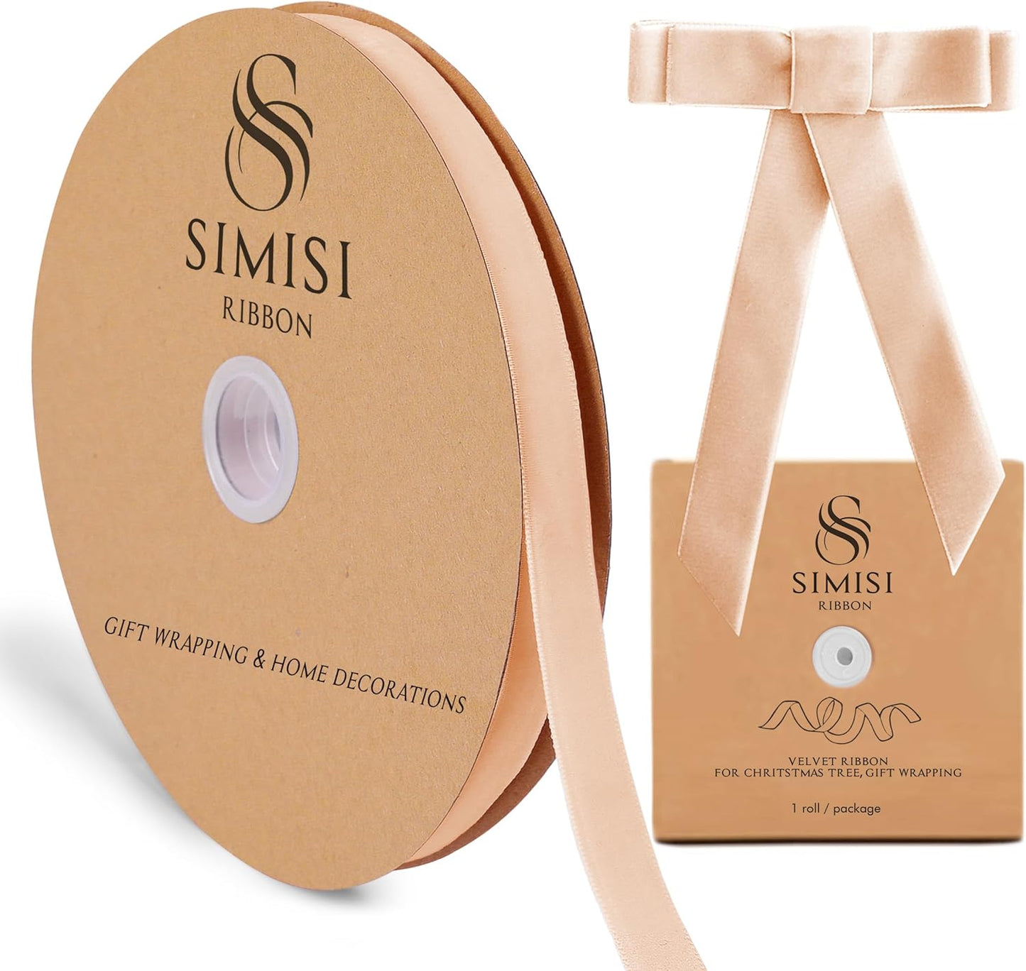 Champagne Velvet Ribbon 5/8'' 25 Yards for Christmas Tree, Gift Wrapping, Flower Bouquet, Wreath Decorations, Bow Making