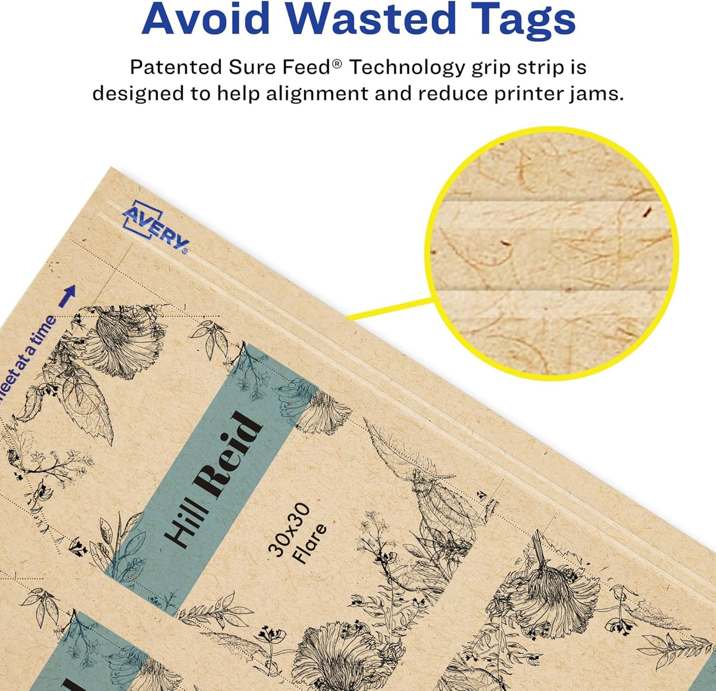 Avery Kraft Brown Banner Tags, Sure Feed Technology, 2" x 3.5", Laser/Inkjet Printable, 64 Total, Strings Included, Also Great for Gifts and Favors (80516)