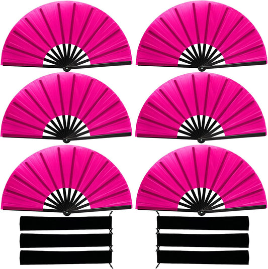 13inch Large Rave Fan Popping Clacking Fans for Line Dancing,Hand Fans for Women Foldable,Boots on The Ground Fan,Portable for Outdoor,Wedding,Party,Decoration (6pcs Pink)