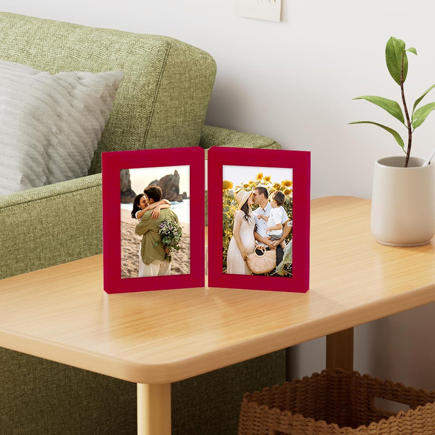 decorUhome Double 4x6 Picture Frame Vertical, Engineered Wood Bifold Photo Frame with Plexiglass for Tabletop Display, 4x6, Red