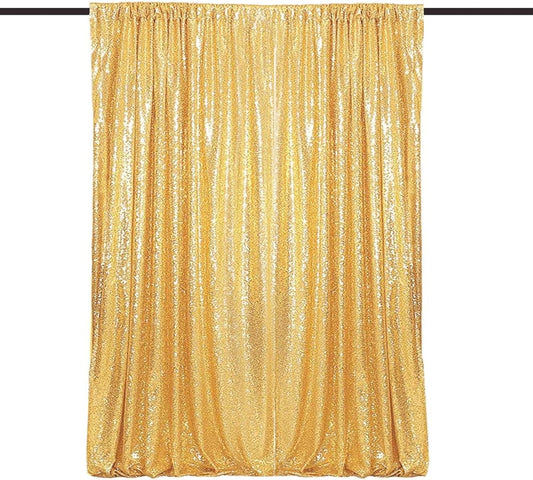 Gold Sequin Backdrop Curtains 1 Panel 8FTx8FT Glitter Gold Photo Backdrop Drapes Party Wedding Baby Shower Curtain Sparkle Photography Background