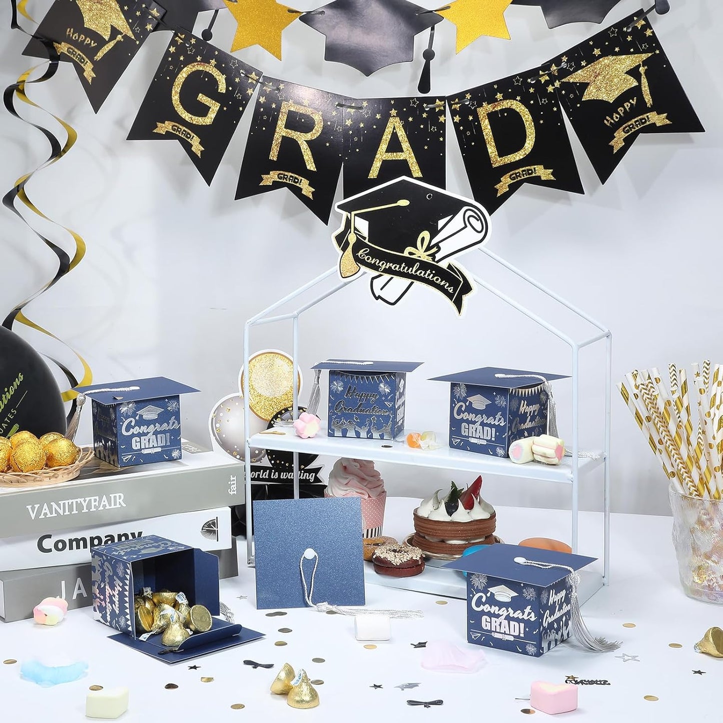 COTOPHER 36 Pack Mini Graduation Cap Gift Boxes with Tassel, Class of 2025 Graduation Candy Boxes Centerpieces for Tables Party Decorations, Small Treat Chocolate Box Graduate Favors Supplies