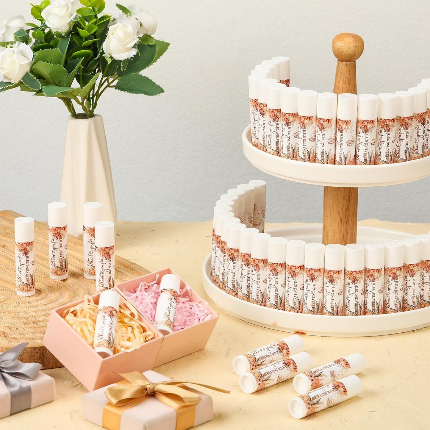 50 Pcs Wedding Bridal Shower Gifts Party Favors Bulk Floral Lip Balm Baby Shower Thank You Appreciation Gifts for Women Tea Bachelorette Party(Elegant)