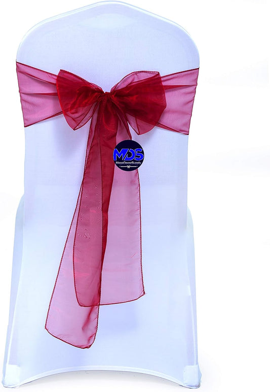 MDS Pack of 200 PCS Organza Chair Sashes Wider Dining Chair Bows Ribbon Tie Back for Wedding Party Birthday Bridal Shower Reception Event Banquet Home Chair Cover Decoration - Maroon