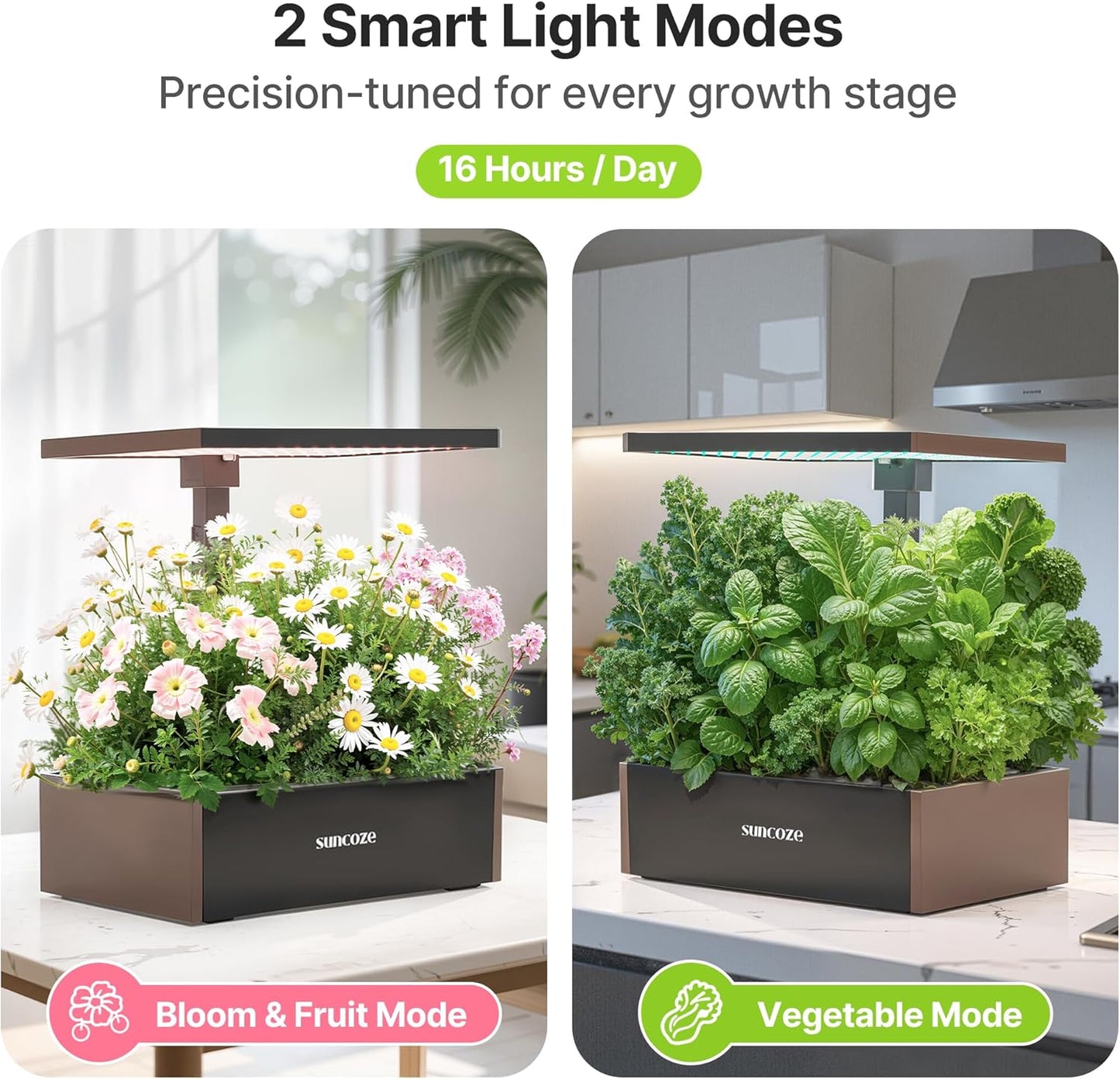 SUNCOZE Hydroponics Growing System Kit, 20 Pods Indoor Herb Garden with 10L Water Tank & Adjustable Height 25", 36W LED Grow Light, LCD Display with Veg/Flower Modes, Pump & Low Water Reminder, Black