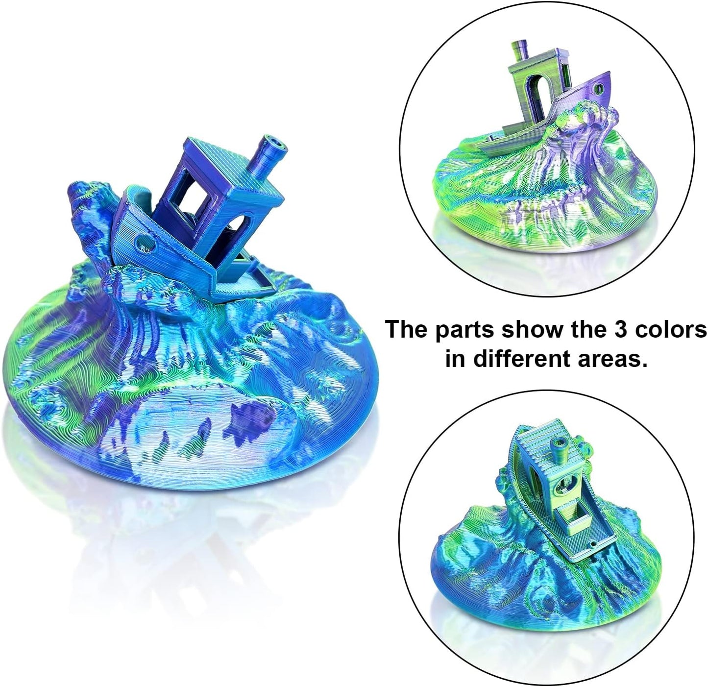 YOUSU 3D Printer Filament, Tri-Colors PLA Filament 1.75mm, Coextrusion Silk PLA Filament, Rainbow PLA Filament with Silk PLA Blue-Purple-Yellow, 3D Printing Filament +/-0.02mm, 1kg/2.2lbs