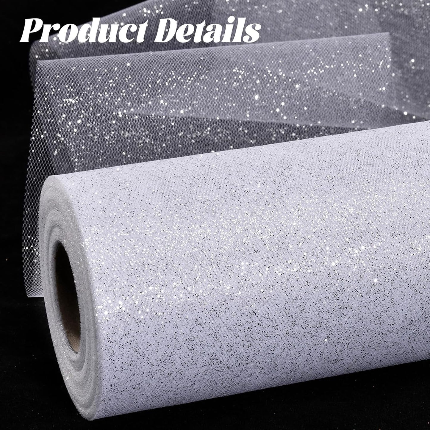 Glitter Tulle Rolls 6” by 50 Yards Sparkle Tulle Fabric Ribbon Sequin Tulle Netting Rolls for DIY Tutu Skirt Wedding Birthday Party Decoration (White/Color)