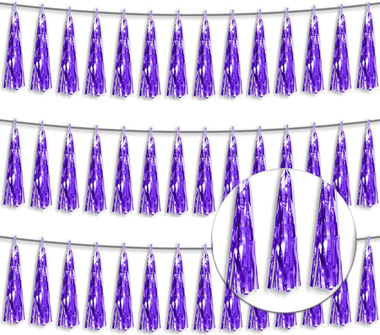 3P Metallic Fringe Tassel Banner Garland Foil Tinsel Streamer Wall Hanging Curtain Backdrop Banner for Parade Floats,Graduation Decorations, Father's Day Party Decoration(Purple)
