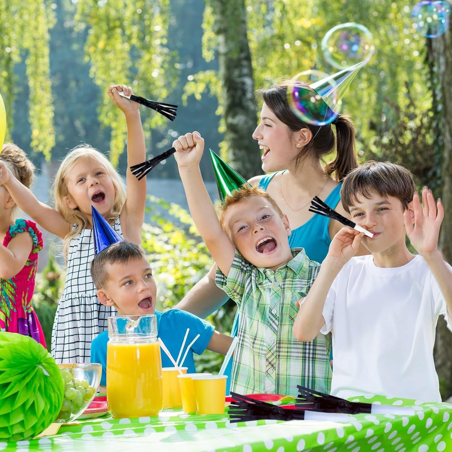 Metallic Fringed Noise Makers, 24 Pcs, Black, for Baby Shower, Kids Birthday, New Year Party