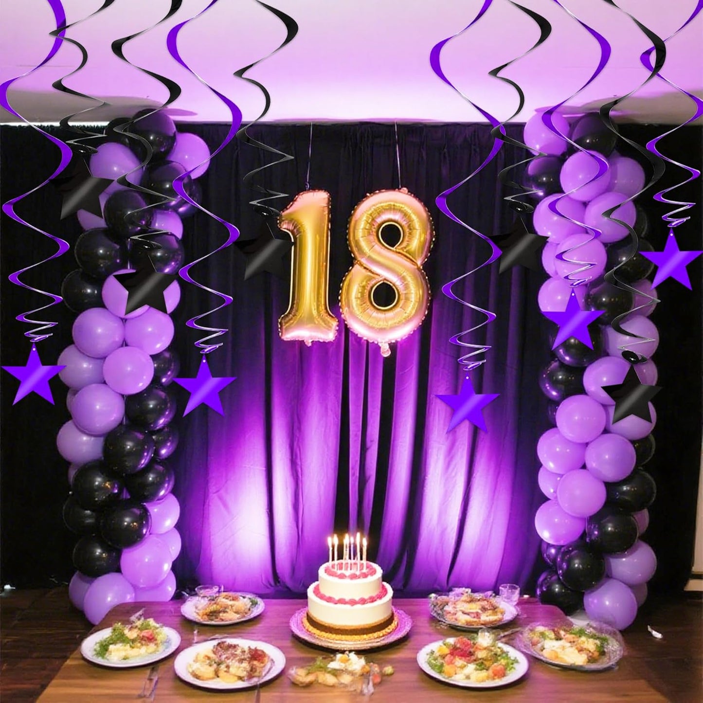 BEISHIDA Black Purple Star Halloween Hanging Swirl Decorations, Halloween Party Supplies for Horror Party Wedding Baby Shower Birthday Decorations,Pack of 15