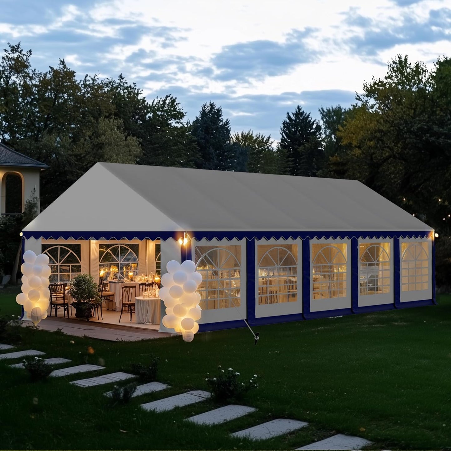 PHI VILLA 32'x16' Outdoor Heavy Duty Party Tent Large Commercial Canopy Wedding Event Shelter with Removable Sidewalls & 4 Storage Bags for Patio Outdoor Garden Events, Blue