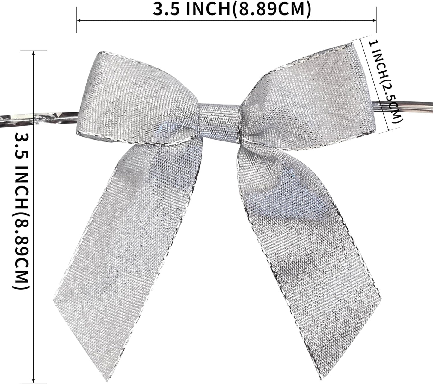 50pcs 3-1/2" Metallic Silver Glitter Ribbon Bows with Twist Ties for Gift Wrapping Packing Christmas Big Bows for Holiday Decoration (Silver)