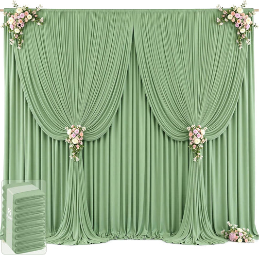 40ft x 12ft Sage Green Backdrop Curtains Wrinkle Free Backdrop Curtain for Wedding Parties Green Fabric Backdrops Drapes Back Drop Cloth Bridal Shower Stage Curtains Wedding Decorations for Reception