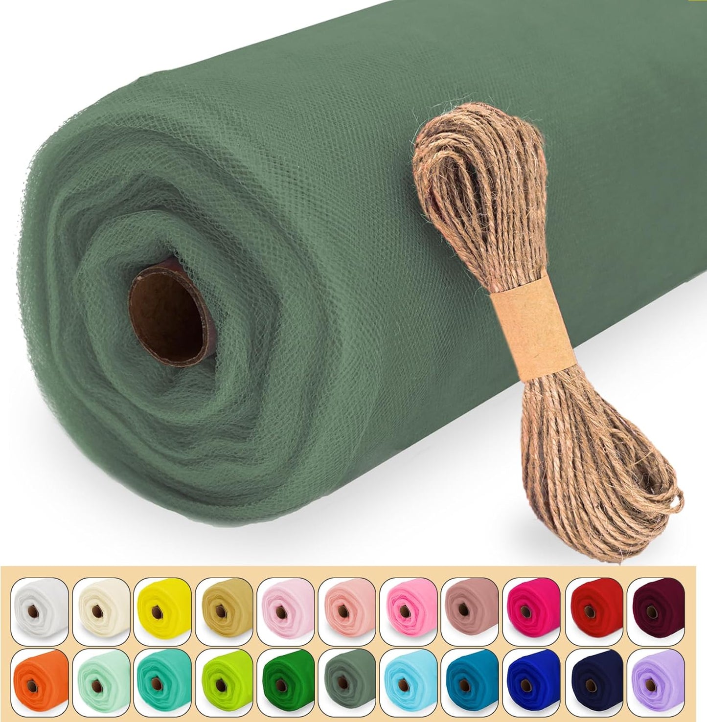 Sage Green Tulle Fabric Roll, 54" x 40 Yards (120FT) Tulle for Wedding Decoration DIY Tutu Party Backdrop Baby Shower Table Skirts Gift Wrapping