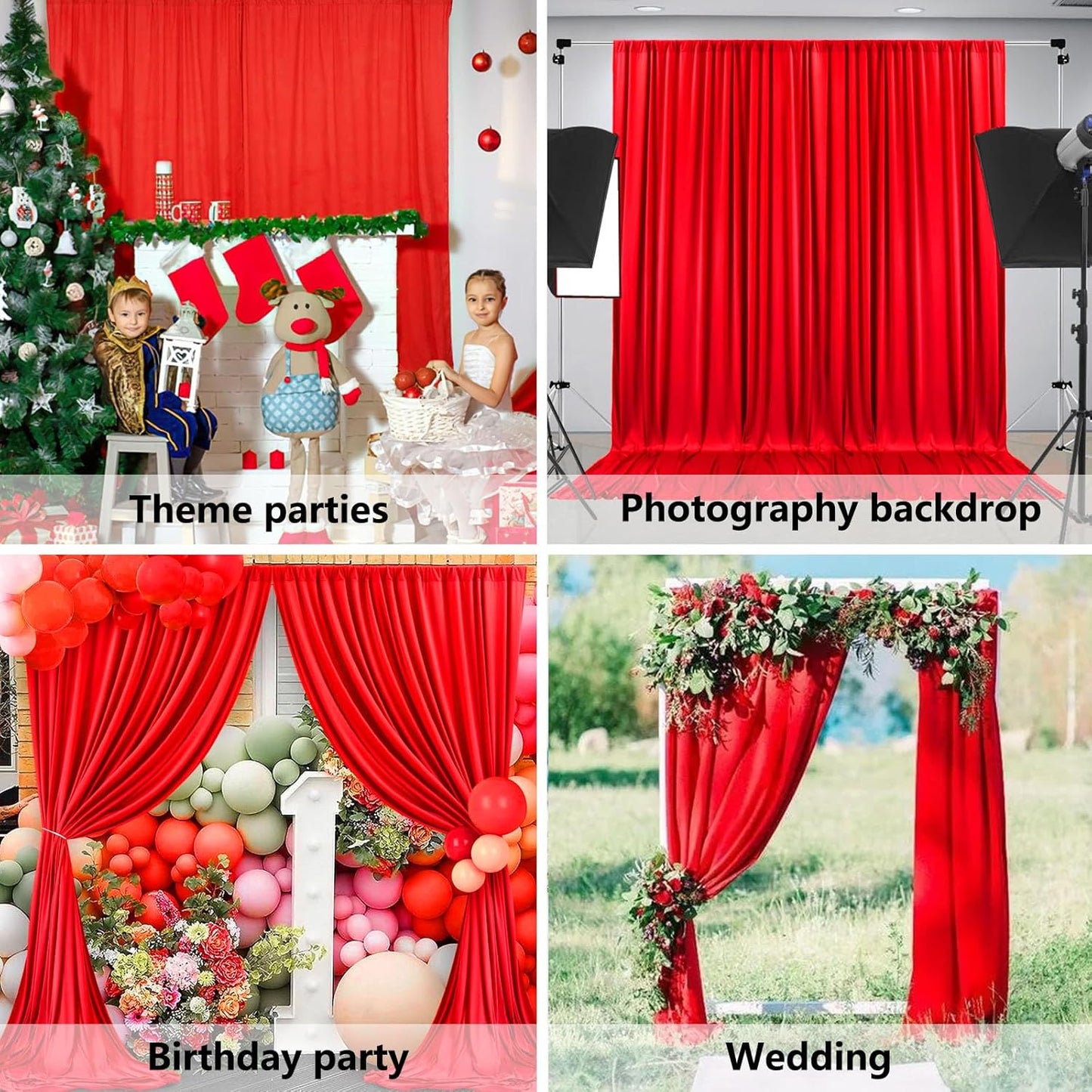 10 x 7 Feet Red Backdrop Curtain for Partie, Background Curtains for Photoshoot, Birthday, Wedding, Halloween, Thanksgiving, Christmas, New Year Party Decorations 5Ft x 7Ft, 2 Panels