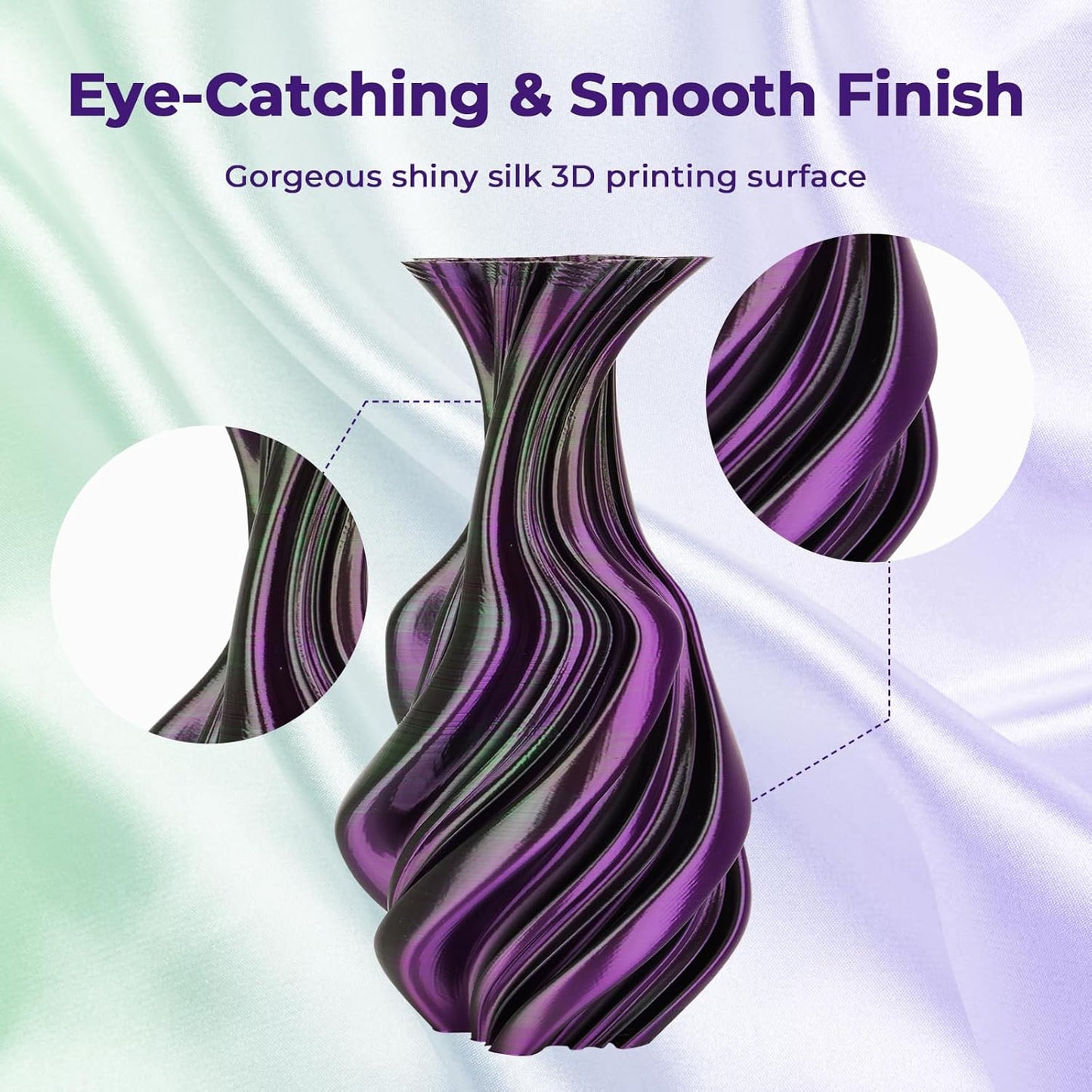 AMOLEN Silk PLA 3D Printer Filament, Dual Color Purple Green PLA 1.75mm, Shiny Color Change Filament 3D Printing PLA Filament for Most FDM 3D Printer, 1kg Spool(2.2lbs)