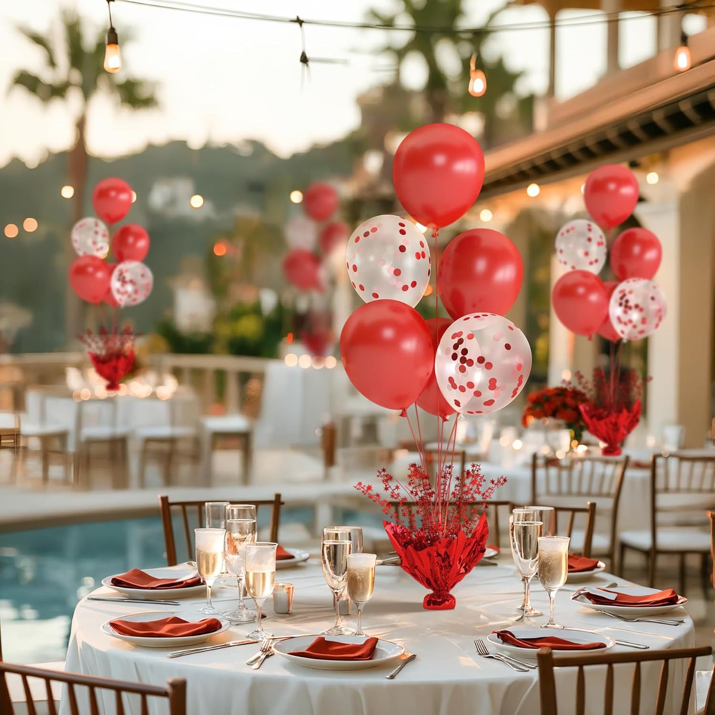 2 Set Red Balloon Table Centerpieces for Birthday Parties, Balloon Stand Kit with Red White Balloons for Christmas Table Decoration