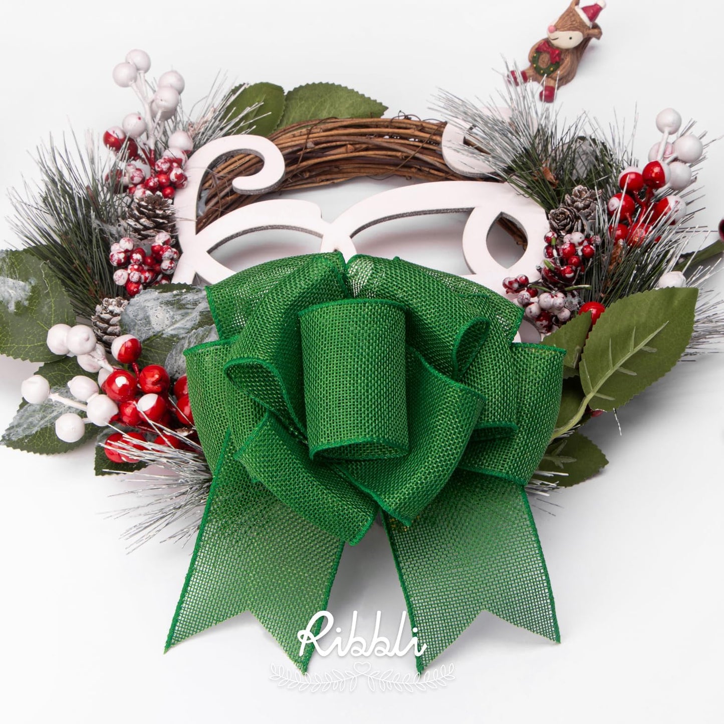 Ribbli Green Burlap Wired Ribbon, 2-1/2” Inch x Continuous 20 Yard, Green Wired Ribbon for Wreaths,Big Bows,Tree Decoration,Outdoor Decoration